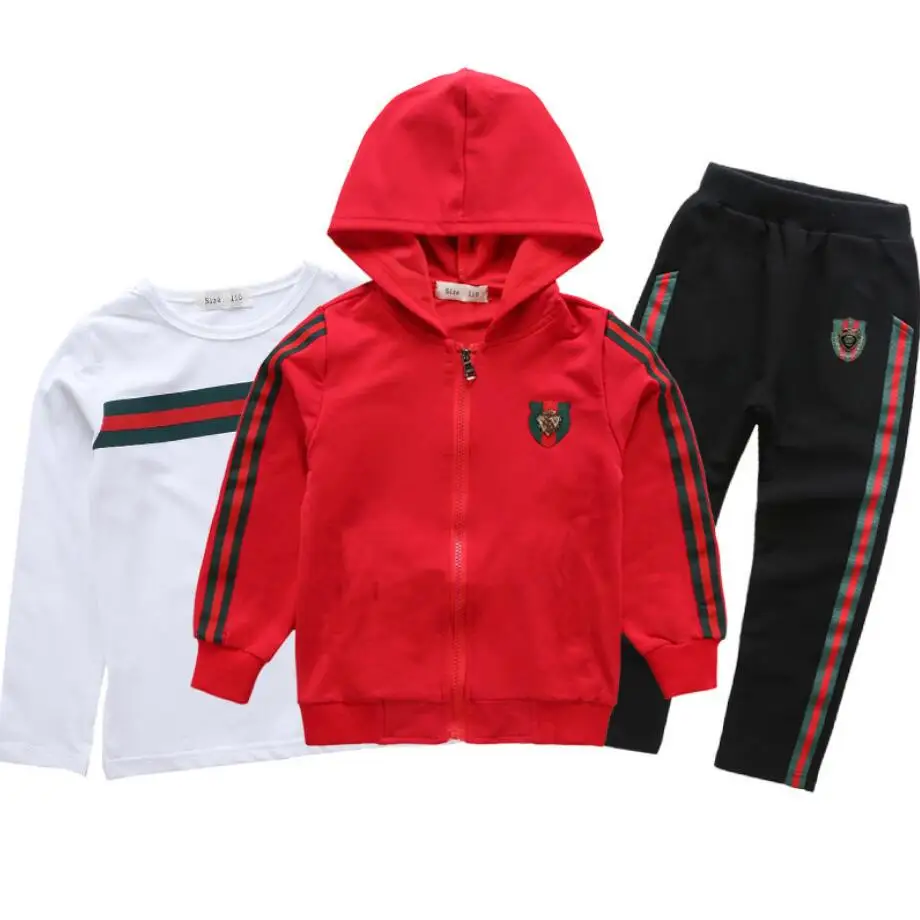 

Fashion Children Clothing Sets Boys Long Sleeved T-Shirt + Coat + Pants 3 Pieces Kids Sports Clothes Suits