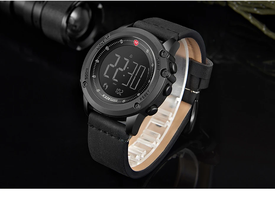 KADEMAN Tech цифровые часы модные спортивные мужские наручные часы Счетчик шагов 3ATM повседневные кожаные часы светодиодный дисплей Relogio Masculino