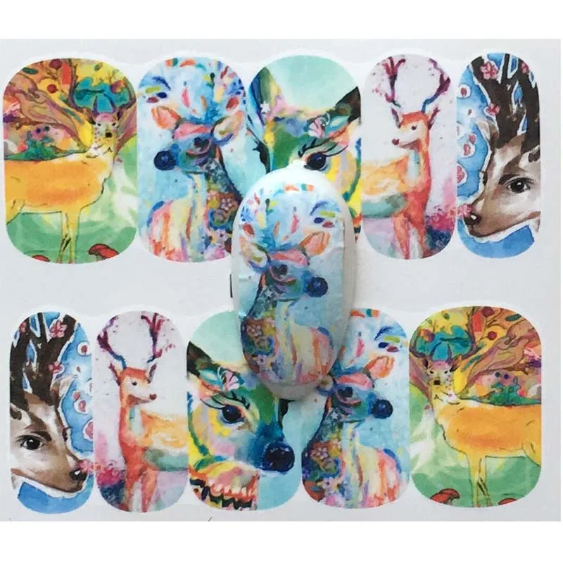 

Stickers For Nails Nail Sticker Sika Deer Designs Transfer Elk Pattern Water Decal Nail Art A19