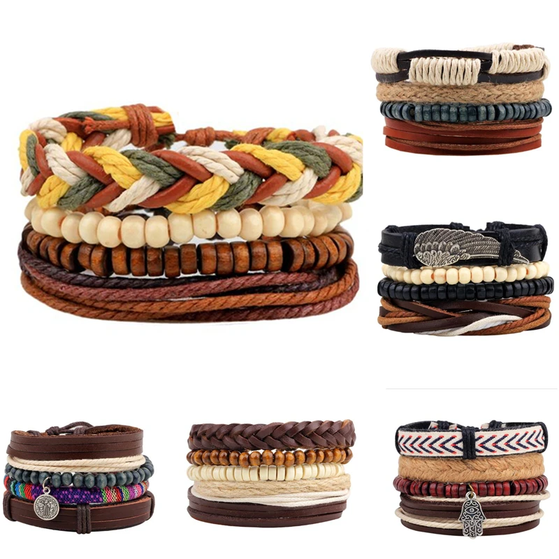 Мужские и женские винтажные браслеты многослойный кожаный браслет в стиле панк