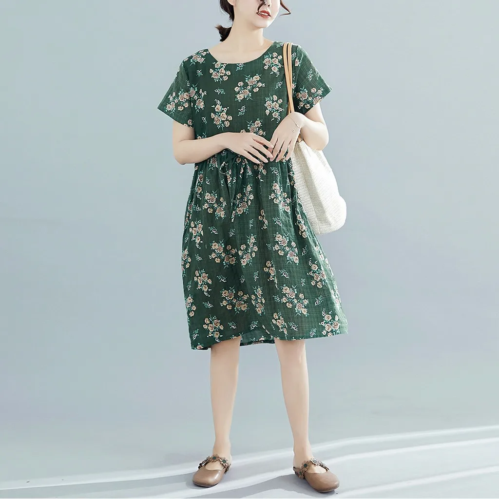 Женские платья женская одежда с круглым вырезом принтом тонкие коротким рукавом