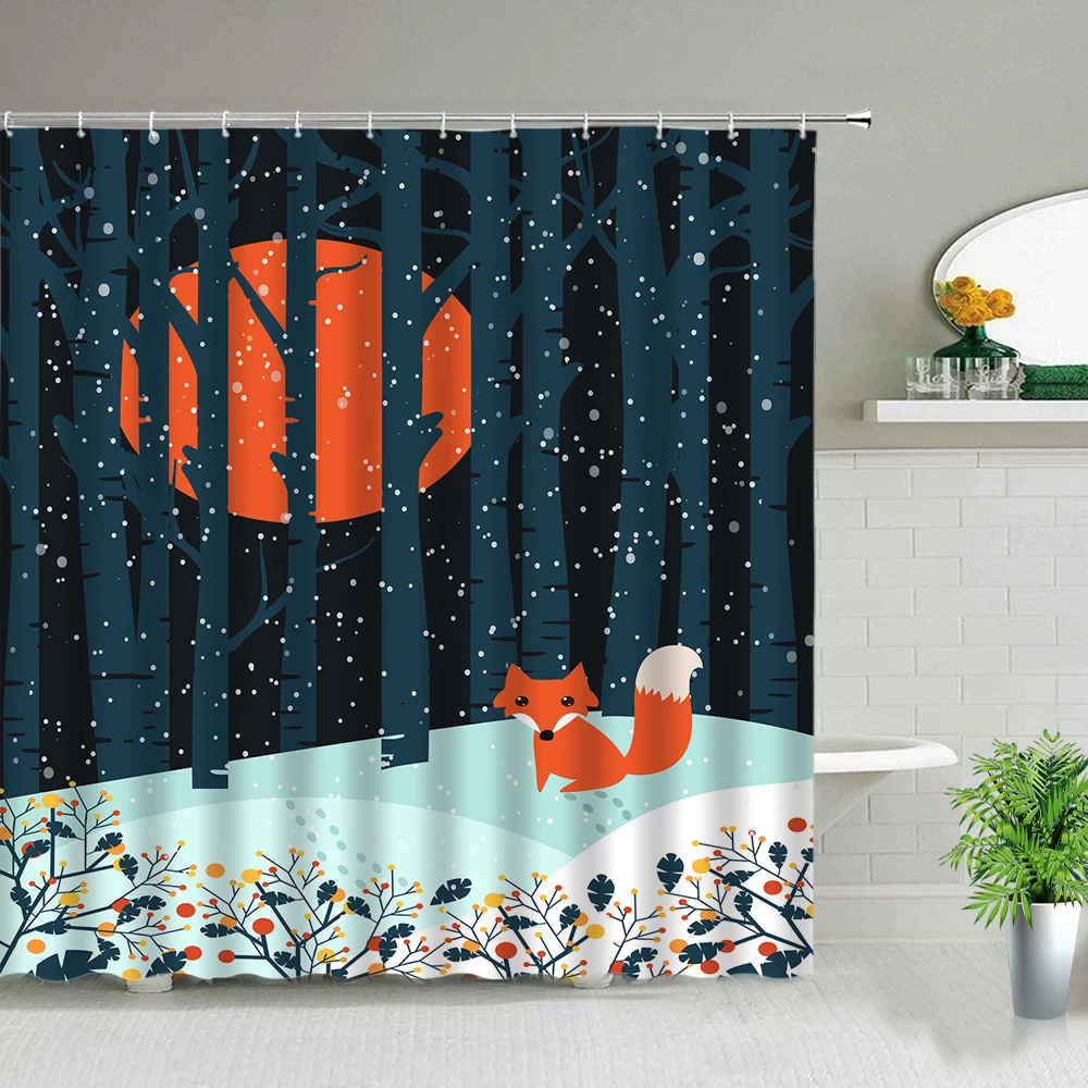 

Водонепроницаемая занавеска для ванной с изображением леса и животных