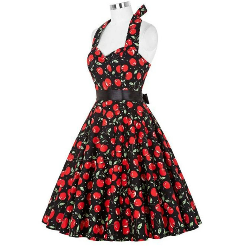 Женские сексуальные Клубные приталенные платья в горошек вишня Ретро стиль 1950s 60s