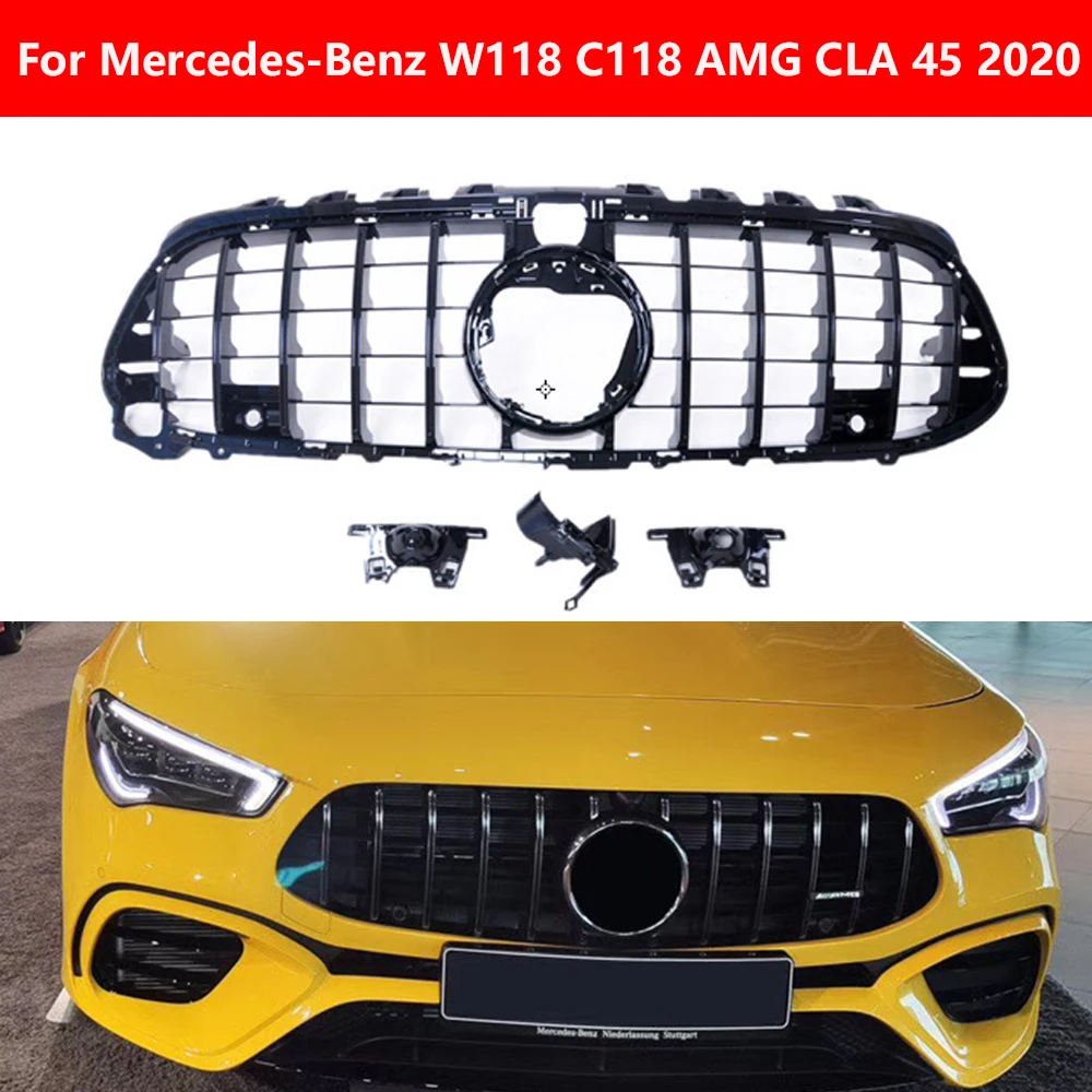 

Автомобильный протектор ABS черный серебряный Бампер решетка для Mercedes-Benz W118 C118 AMG CLA 45 2020 центральный гриль GT бампер вертикальный бампер