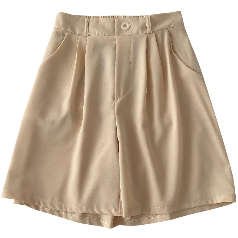

Kimutomo Casual Shorts 2021 Spring New Women Fashion Clothes Female Solid Elastic High-waisted Wide-leg Bottoms Korean Chic
