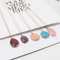zwpon faceted natural stone disc pendant necklace for women fashion malachite teardrop choker necklace jewelry wholesale