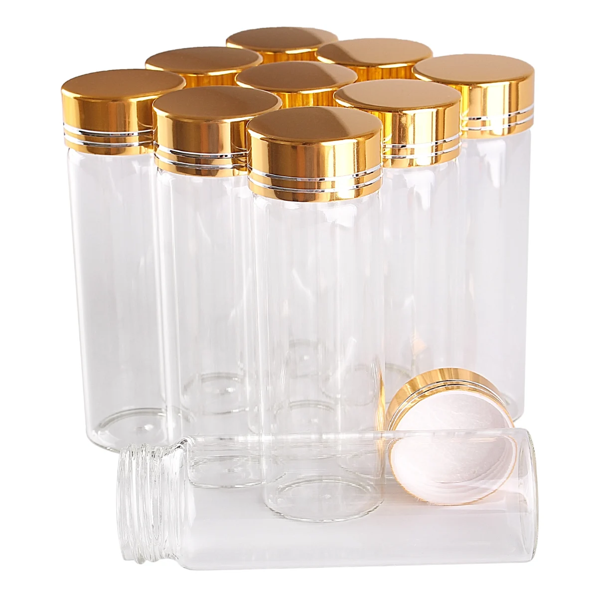 24 pieces 45ml 30*90mm Glass Bottles with Golden Caps Transparent Glass Perfume Spice Bottles Glass Container