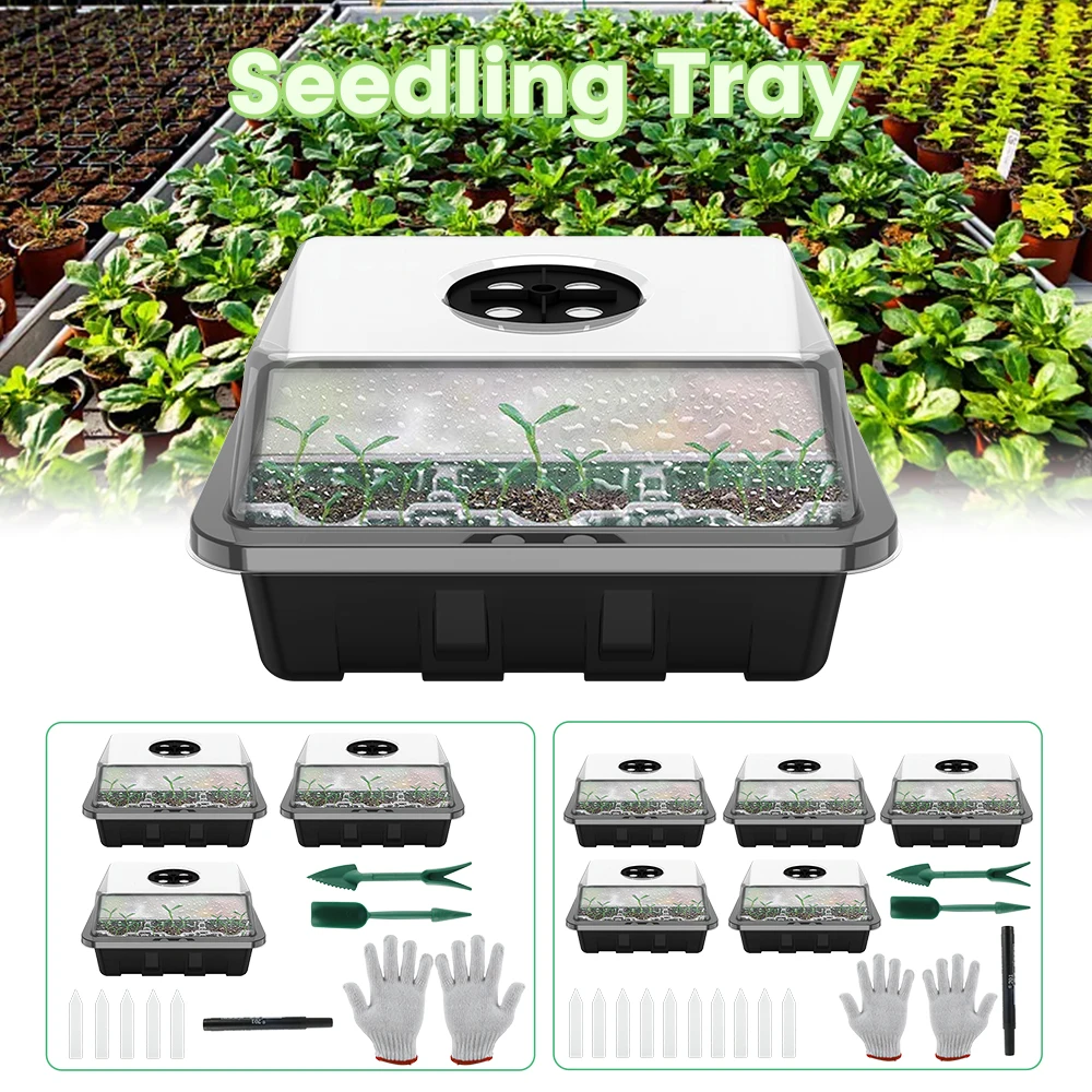 

3/5 Pack Seed Starter Tray Seedling Trays Plant Germination Tray Humidity Adjustable Seed Starting Growing Box 12 Cells Per Tray