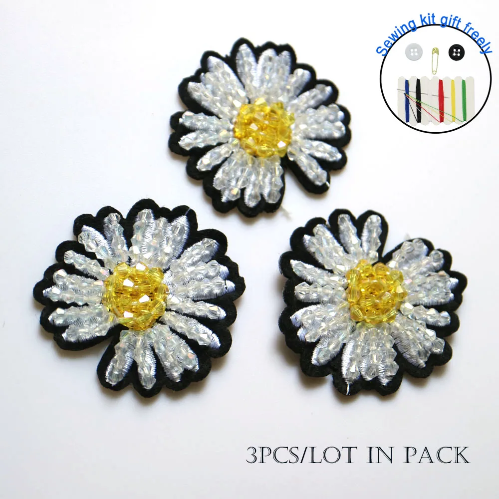 3 шт./лот Цветочные бусины нашивки для одежды блестки со стразами Аппликации