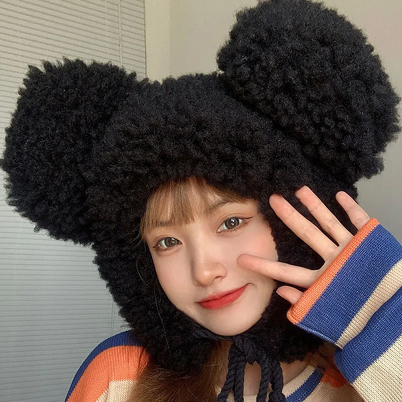 Осенне-зимняя утолщенная плюшевая теплая Женская милая шапка с медвежьими