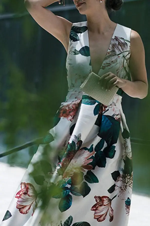 New fashionable sexy lovely sling V-neck sleeveless floral print flowers women dress night party summer vocation wholesale | Свадьбы и