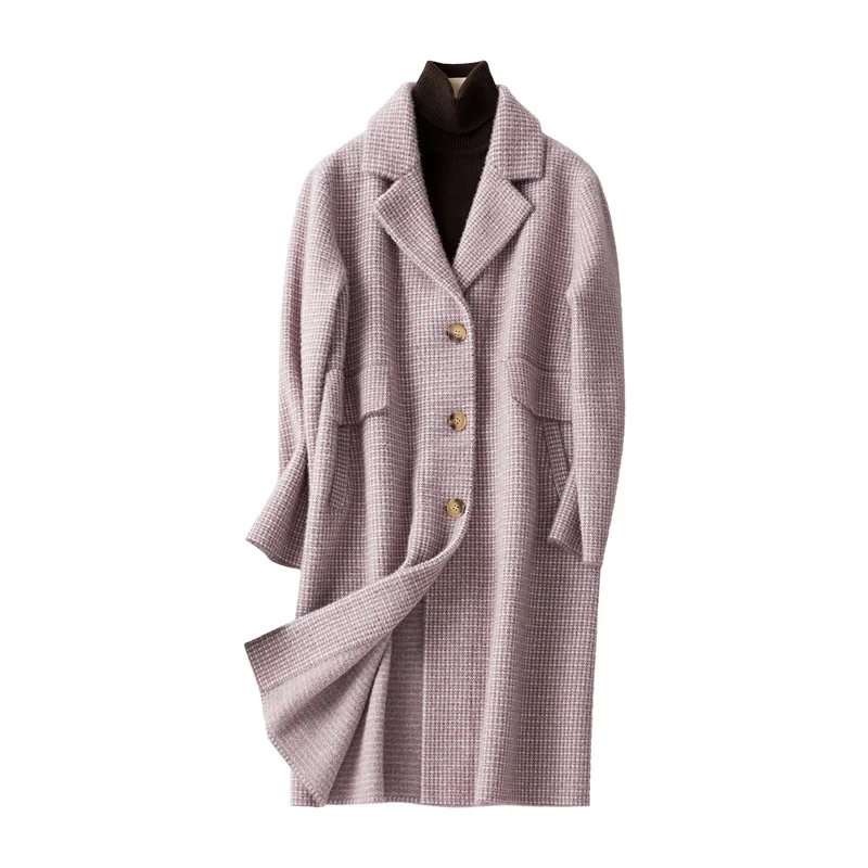 

New Autumn and Winter Best-selling High-quality Lapel Long Solid Color Woolen Coat Fashion Trend Women's Slim Coat