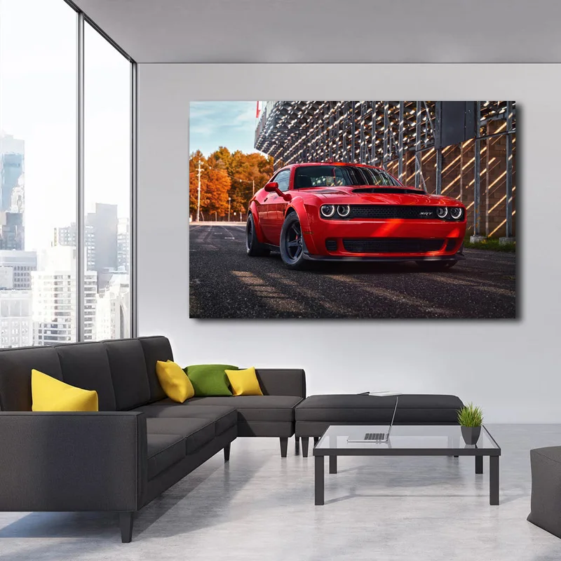 Dodge 2018 Challenger SRT Demon красно металлик автомобильная картина шелковая настенная