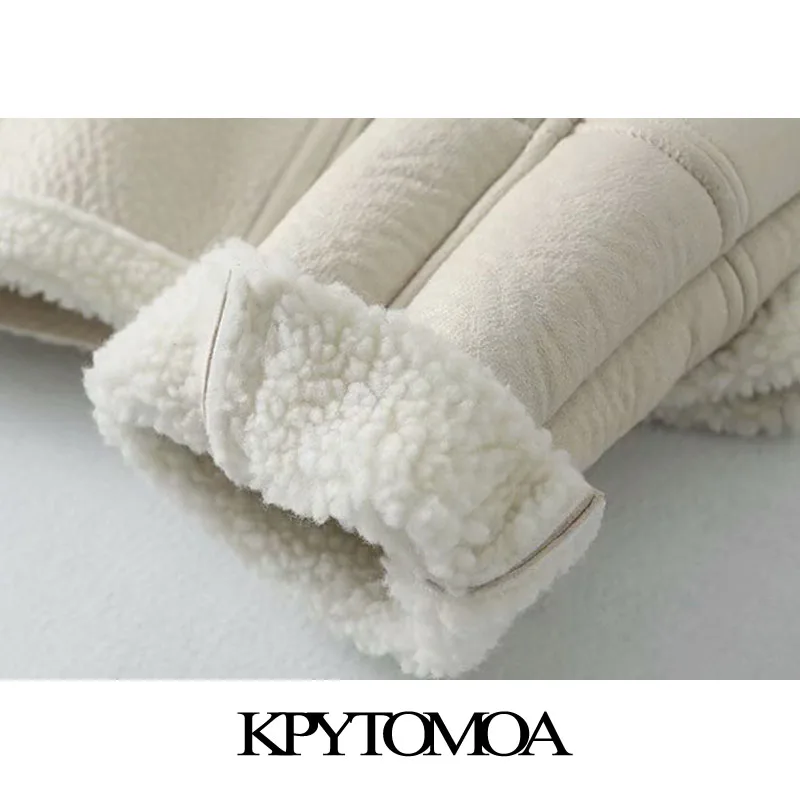 

KPYTOMOA Women Fashion Thick Warm Winter Fur Faux Leather Cropped Jacket Coat Vintage Long Sleeve Female Outerwear Chic Tops