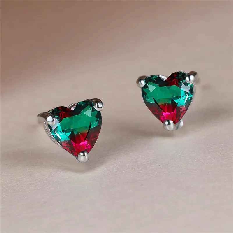 

Роскошные женские серьги с сердечками и кристаллами, очаровательные серебряные серьги-гвоздики, винтажные радужные циркониевые свадебные ...