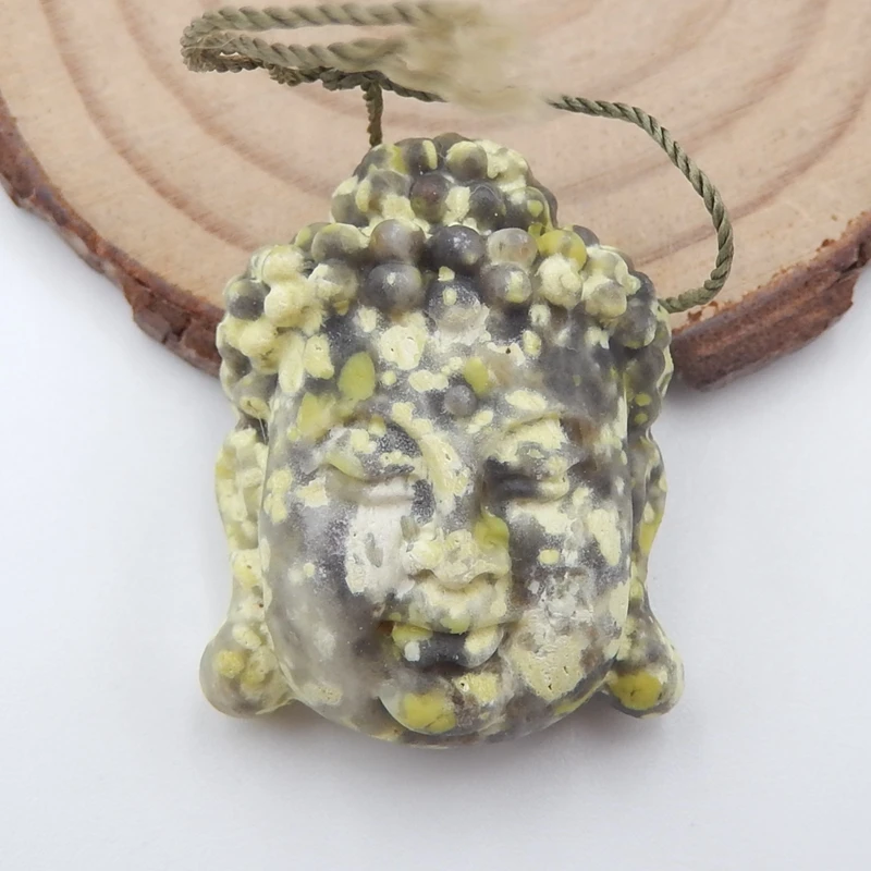 

Natural Carved Serpentine Buddha Head Charms Pendant Bead 31x25x12mm,12.9g
