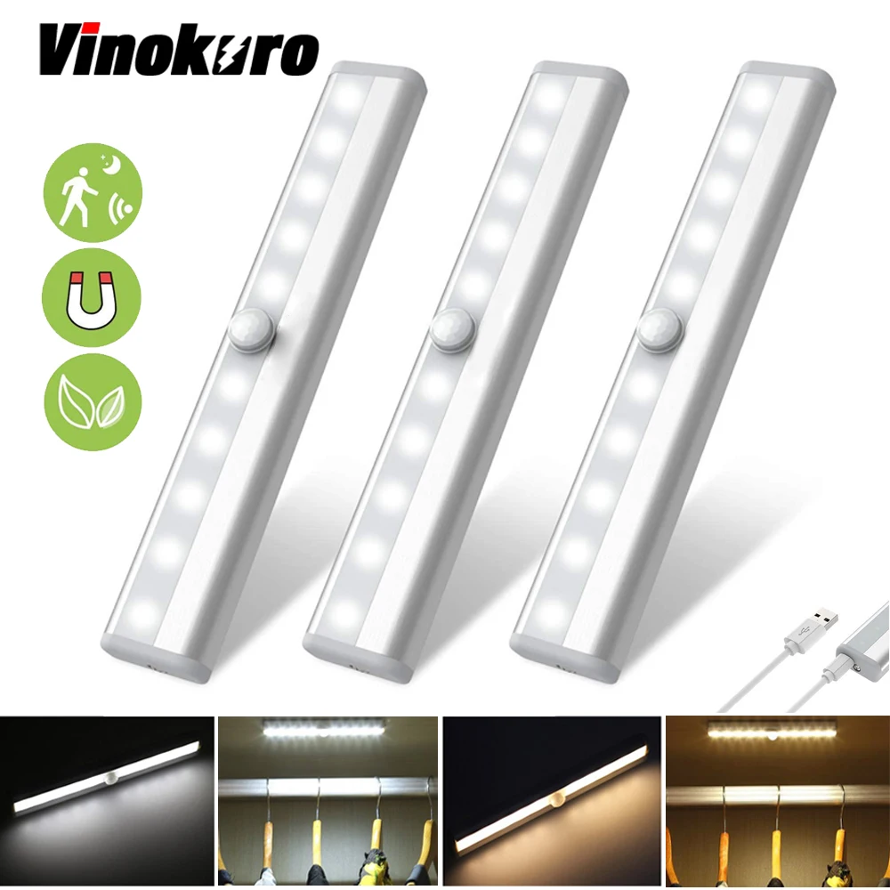 

Ночник с датчиком движения, 10 светодиодов, лампа для шкафа, зарядка через USB, энергосберегающая лампа с датчиком, светильник, шаговый светиль...