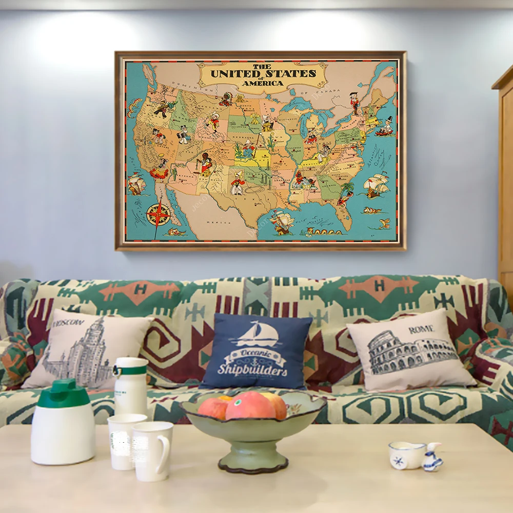 1935 карта Америки карты Массачусетса Монтана винтажные Ретро картины на холсте
