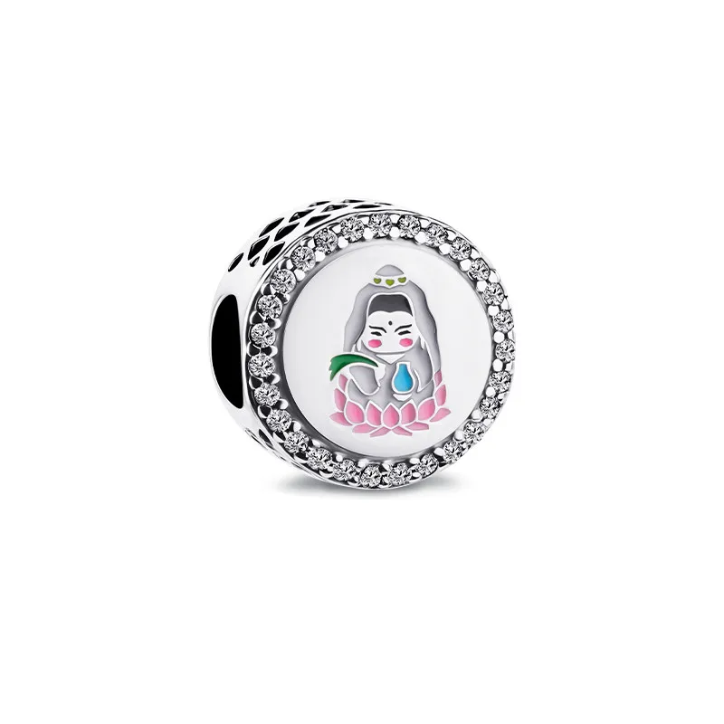

925 Sterling Silver Chinese Goddess of Mercy Charm Bead Fits All European Pandora Jewelry Bracelets Necklaces