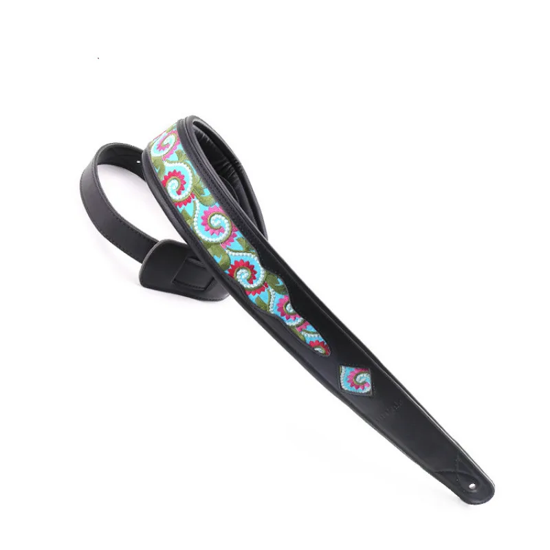 

Meredith's new black leather embroidered Jacquard guitar strap high-end folk wind electric acoustic guitar universal