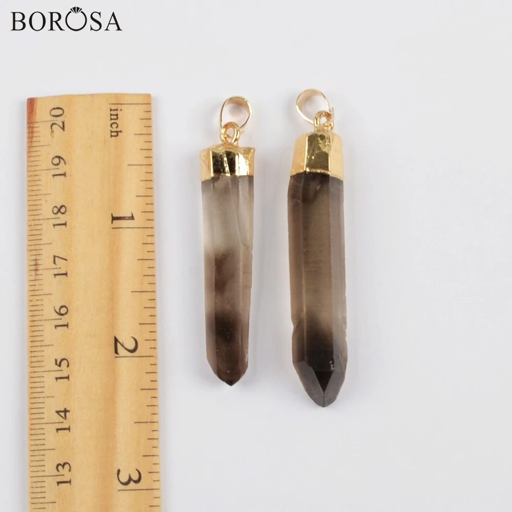 

BOROSA 10Pcs Gold Crystal Pendant Natural Tea Quartz Point Pendant Natural Crystal Quartz Beads for Jewelry Making WX1180
