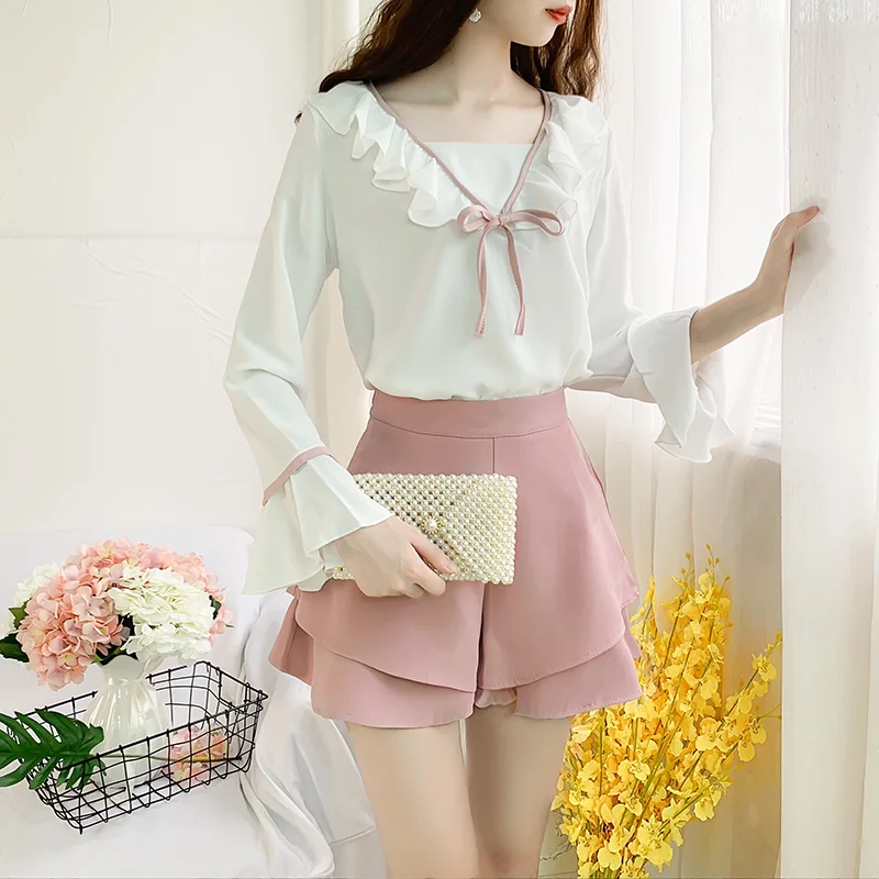 Женские шорты-трапеции с оборками Элегантные Свободные повседневные шорты