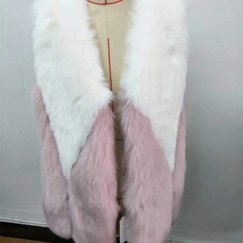 

YOSICIL 2021 NEW Luxury Contrast Color Faux Fur Vest Women Plus Size Winter Long White Pink Faux Fur Coat Gilet Fourrure bontjas