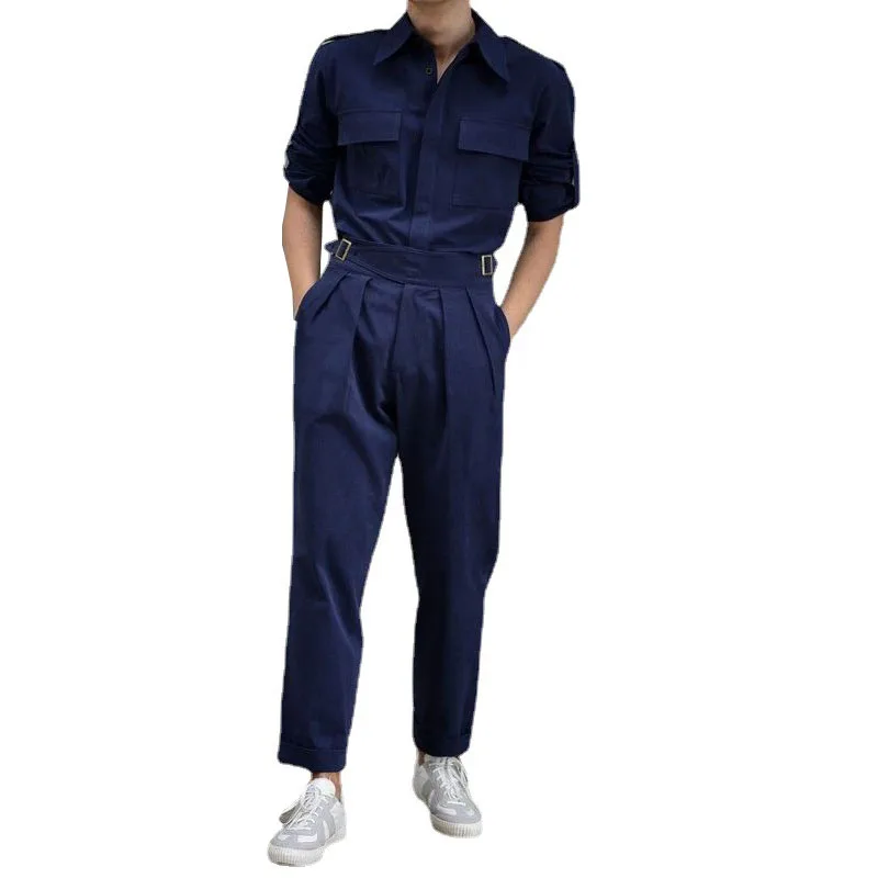 

Мужской комплект одежды, осенняя мужская Однотонная рубашка с длинным рукавом, повседневные брюки, мужской модный костюм, комплект из двух ...