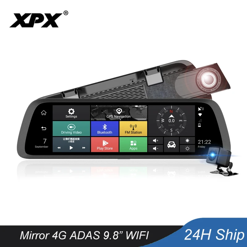 Автомобильный видеорегистратор XPX ZX969 зеркало заднего вида Android ADAS 4G камера 9 8