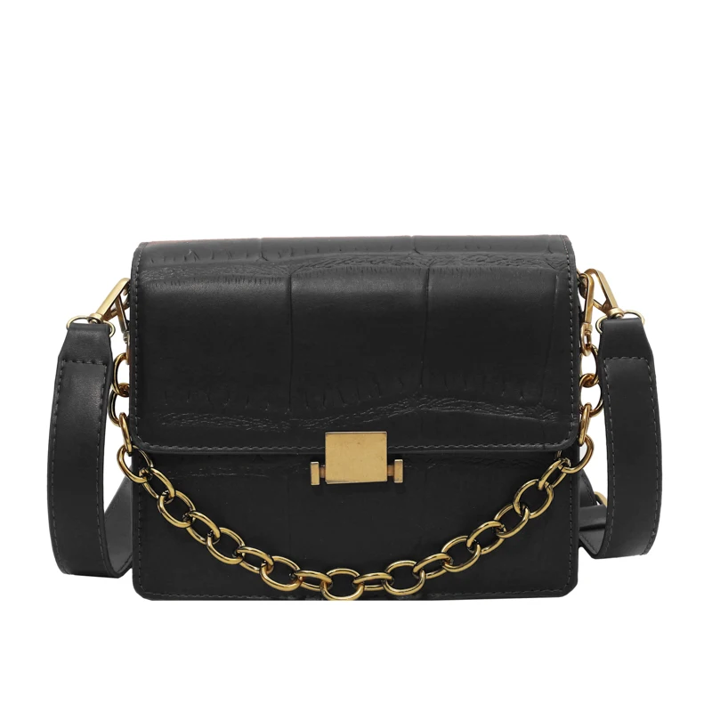 

Retro Stone Pattern Designer Women's Tote 2021 Winter New Chain Shoulder Handbags High Quality Leather Small Flap Crossbody Bag