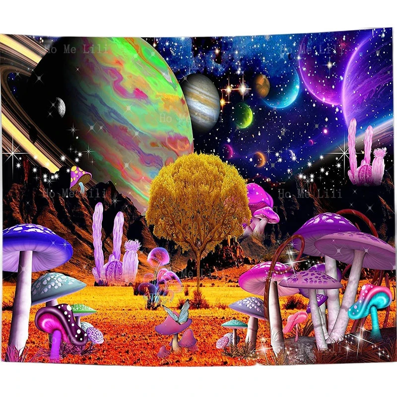 

Planet Trippy Eye Psychedelic Trees Mountain Mushroom Magic Space Fantasy Sea Landscape Tapestry For Bedroom Decor
