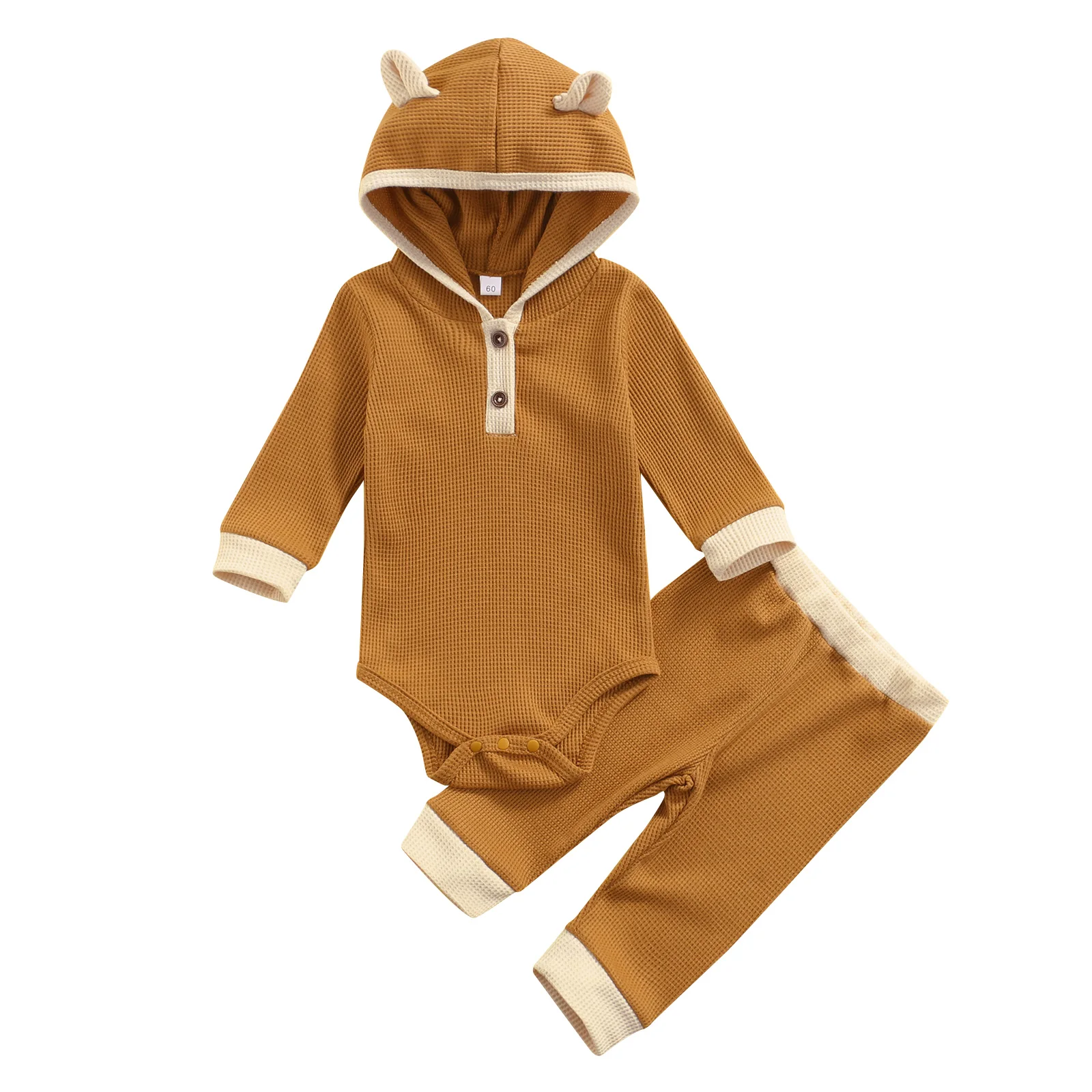 

2Pcs Toddler Autumn Outfits Splicing Hooded Long Sleeve Romper Casual Pants for Baby Girls Boys