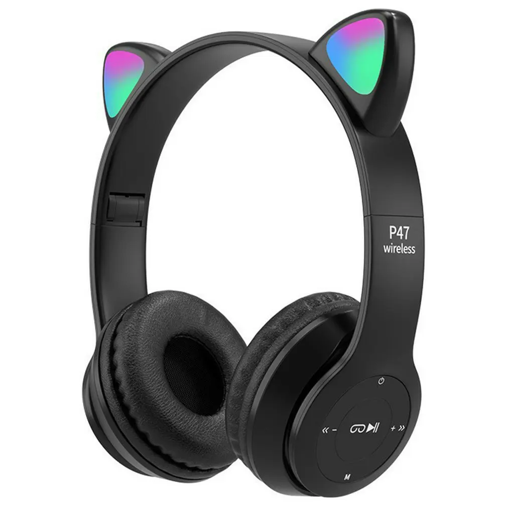 

Flash Light Cute Cat Ears Wireless Headphones with Mic Kid LED Stereo Music Helmet Phone Bluetooth-compatible Headset Gift