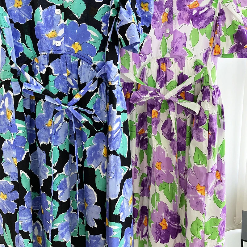 

Monet Oil Painting Big Flower Ladies Dress Casual Square Collar Long Skirts Fashion Loose Skirt High Quality Women Dresses E71