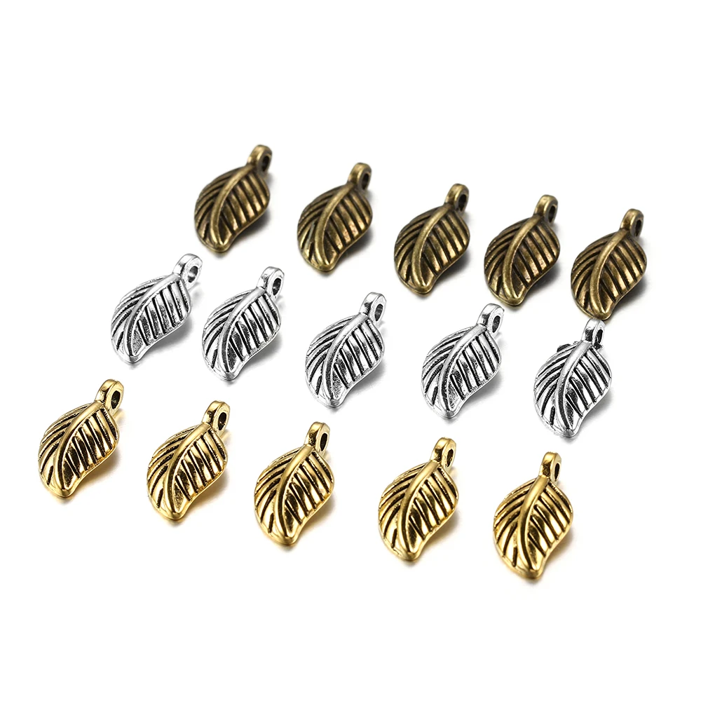 

60pcs/lot 7x15mm Metal Alloy Leaves Shape Charms Pendant Bracelet Necklace Findings For DIY Jewelry Making Accessories Craft
