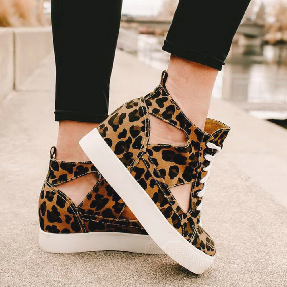 

Women Sneakers Shoes Leopard Rivets Shoes Canvas Shoes Leisure Lace-Up Low High Top Sneakers Basket Femme Big Size Shoes
