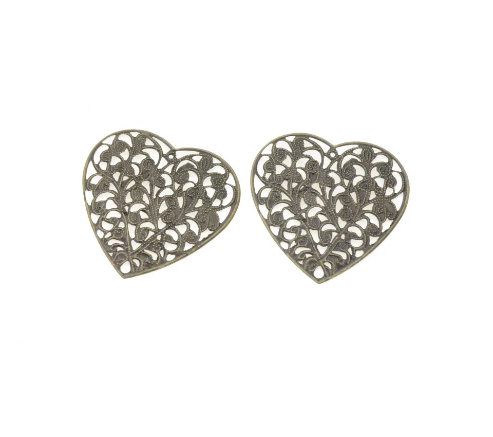 

Free shipping DIY 20PCs Bronze Filigree Wraps Heart Connectors Jewellery Accessories Ancient Fashion Decorative 45*45mm