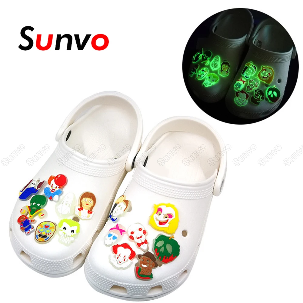 

15pcs Glowing PVC Shoe Charms Accessories for Girls Boys Shoe Decorations Fluorescence Horror Anime Jibz Croc Charms Designer