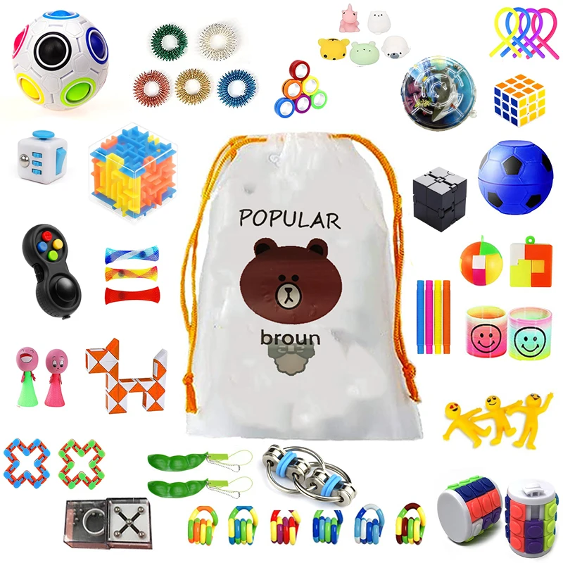 

44pcs Pressure Relief Fidget Toys Set Jumbo Squishy Kawaii Mochi Speed Infinity Cube Squeeze Stress Grape Ball Toys for Children