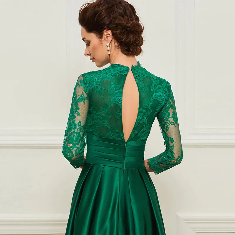 

Tanpell Vintage Dark Green Mother Of The Bride Dress Scoop Neck 3/4 Length Sleeves Lace Stain A-Line Elegant Wedding Party Dress