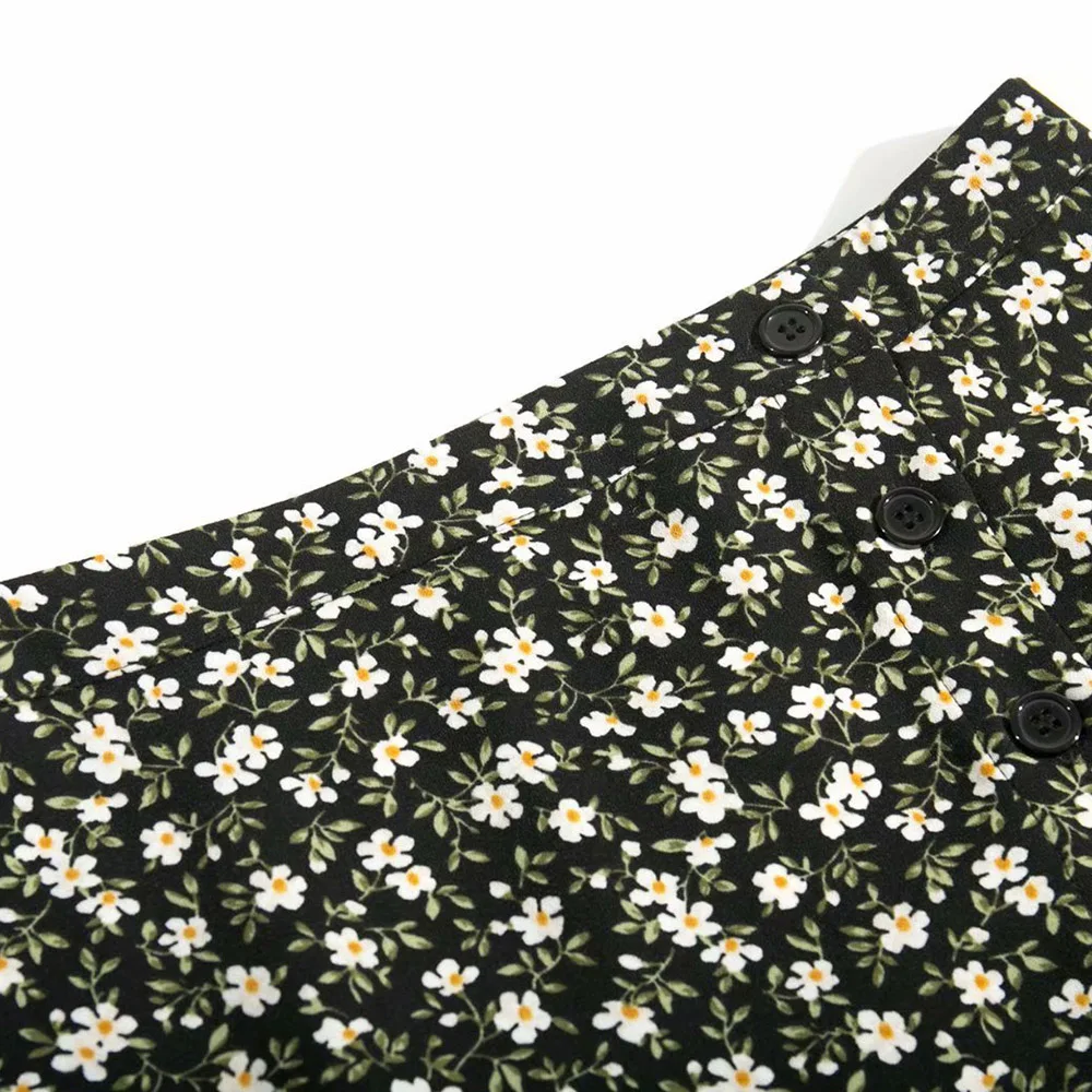 

Floral Slit Skirt Women Bodycon Mid-Calf Summer Fashion Casual Elastic Mid-Waisted Print Flower Retro Short Skirts 2021
