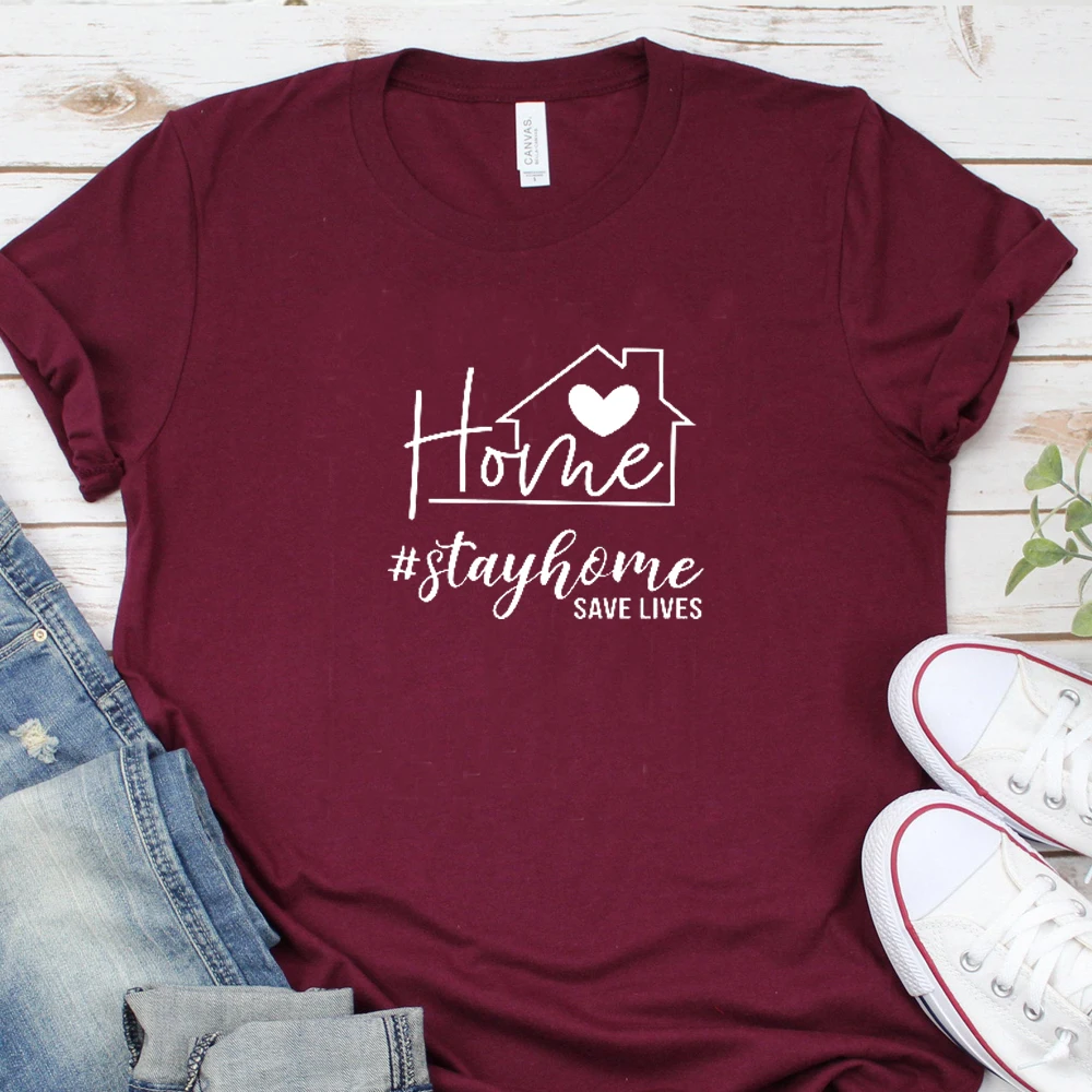 

Stay Home Save Lives Graphic T Shirts Women Fashion Slogan Short Sleeve T Shirt Girl Tops Cotton Causal Grunge Tees Dropshipping