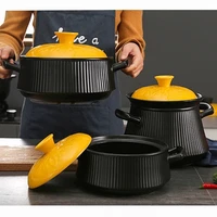 multi size japanese creative vertical pattern yellow cover ceramic casserole restaurant kitchen household open fire soup pot