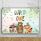 Фон для детских фотографий с изображением лесных животных лисы енота детского дня рождения