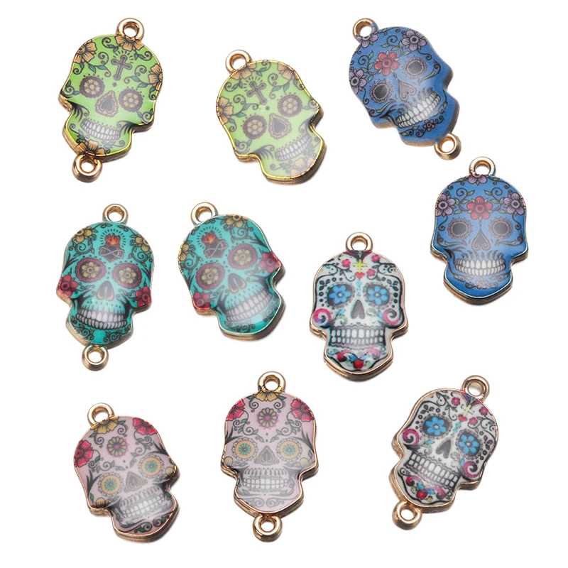 

10 шт., мексиканская эмаль, принт черепа, Очаровательная цепочка для ключей, брелок для ключей, лазерная ослепляющая веревка, сахарный череп, сумка для ключей, очаровательный милый подарок
