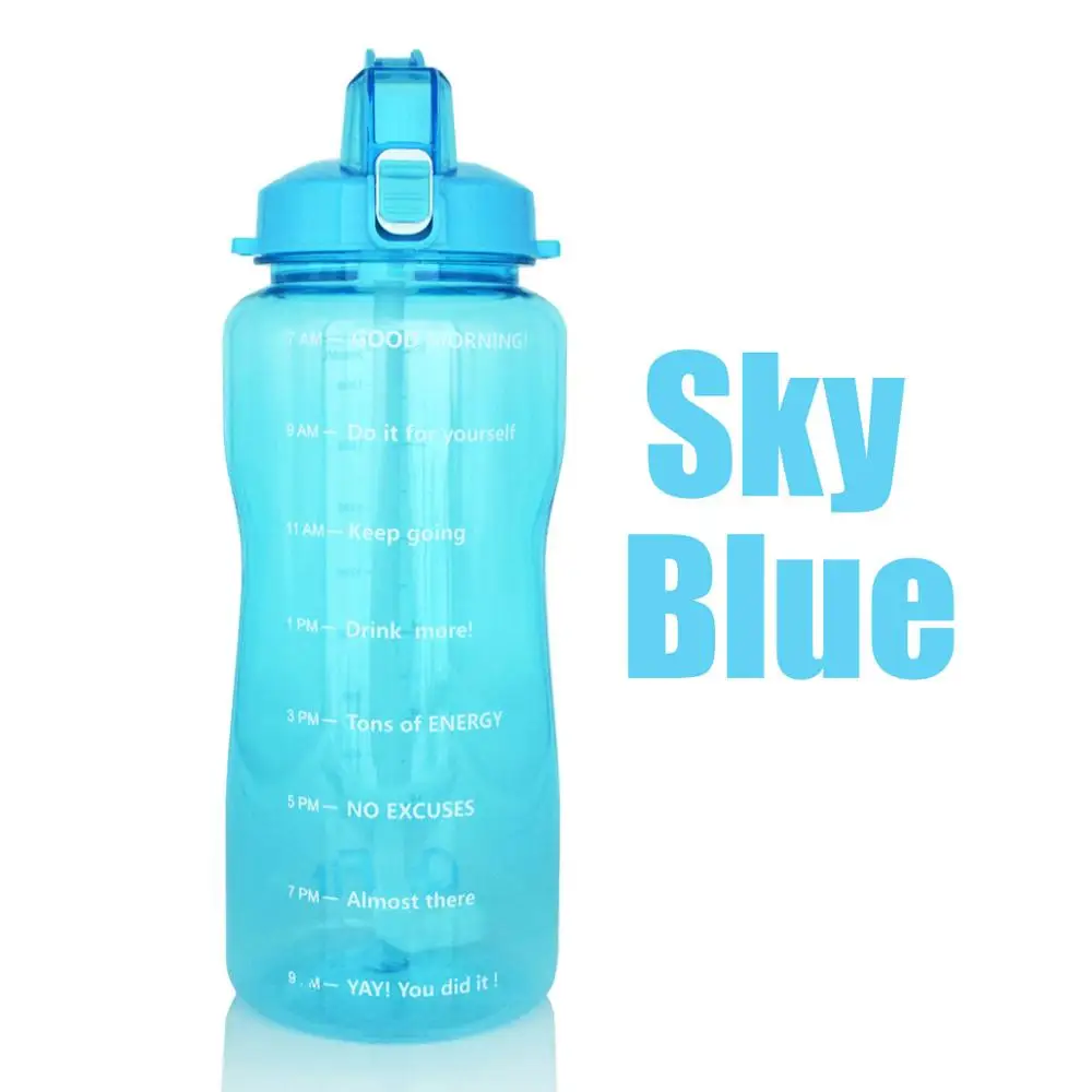 SkyBlue Bottle QuiFit 2L 3.8L галлон Тритан Спортивная бутылка для воды с соломинкой большой протеиновый шейкер для напитков бутылки Тыква чашка кувшин BPA бесплатно открытый тренажерный зал - Цвет: SkyBlue Bottle