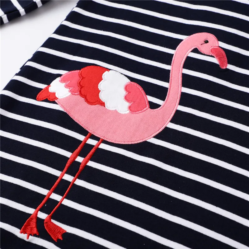 

Girls Dress Winter Long Sleeve Hoodies Thick Warm Flamingo Dresses for Girls Kids Stripes Cartoon Clothes Kids Princess Dress