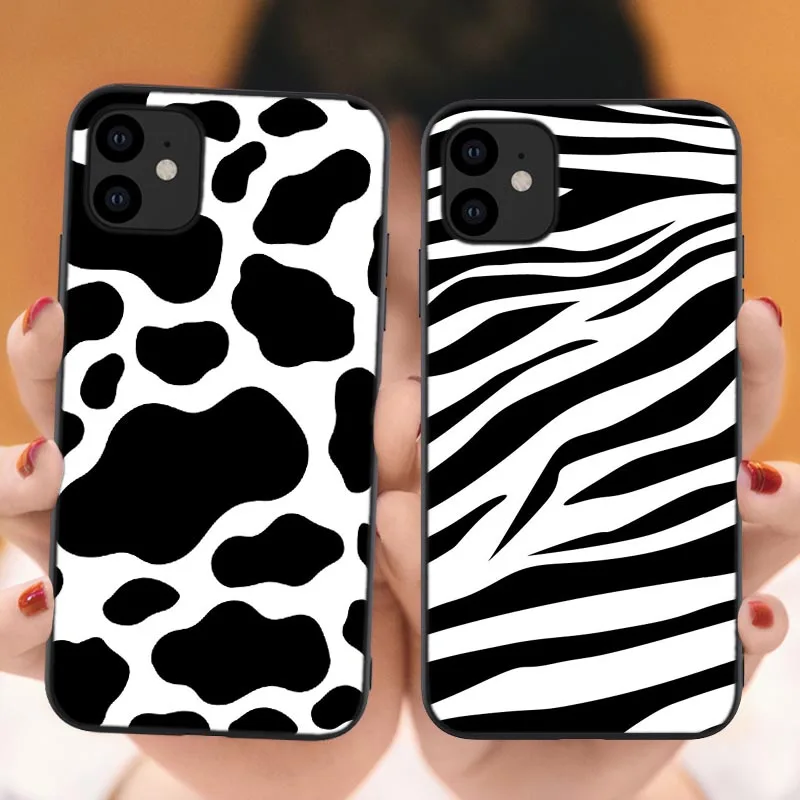 Мягкий чехол для iPhone 11 Pro 12 6 S 7 8 Plus X XR XS Max SE 2020 белый черный корова символ зебры |