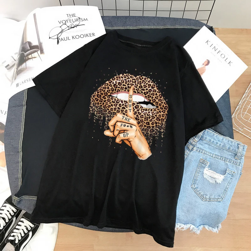 Новое поступление летняя женская футболка FIXSYS с леопардовым принтом черепа