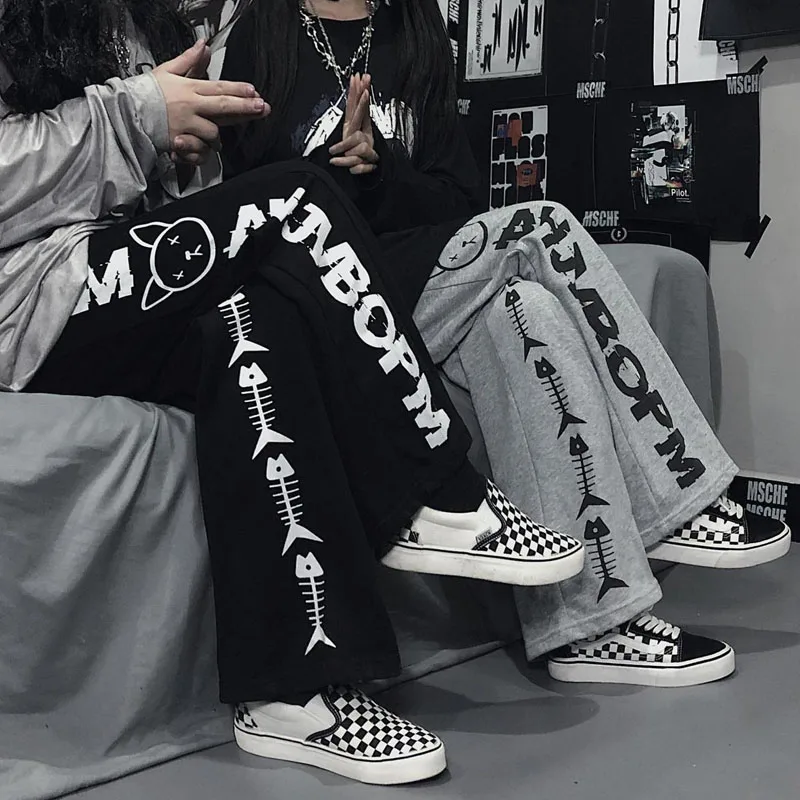 

2022 корейские модные уличные штаны Harajuku Goth джоггеры женская одежда японские Y2k Kawaii с принтом кота широкие брюки